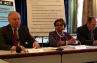 Comptroller Peter Franchot (left), Deputy Comptroller SharonneBonardi (center) and Bureau of Revenue Estimates Director Andrew Schaufele discuss ideas to prevent future tax fraud and hold fraudsters accountable in Annapolis on February 12, 2016.
(Capital News Service photo by Jessica Campisi).