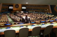 Dr. David Anderson, Founder and Pastor of Bridgeway Community Church in Columbia, Maryland, surveys the U.N. auditorium where he will give a presentation on race relations to a group of corporate and government leaders from around the world.