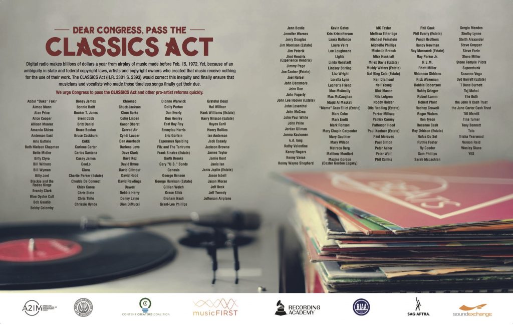 Musicians Press Congress to Fix Law that Prevents Royalties on Pre-1972 Music