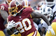 FILE PHOTO: September 17, 2017; Los Angeles, CA, USA; Washington Redskins running back Rob Kelley (20) runs the ball against the Los Angeles Rams during the first half at Los Angeles Memorial Coliseum. Mandatory Credit: Gary A. Vasquez-USA TODAY Sports/File Photo