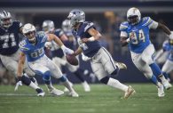 FILE PHOTO: Nov 23, 2017; Arlington, TX, USA; Los Angeles Chargers defensive end Joey Bosa (99) and defensive tackle Corey Liuget (94) chase Dallas Cowboys quarterback Dak Prescott (4) during the third quarter at AT&T Stadium. Mandatory Credit: Jerome Miron-USA TODAY Sports/File Photo