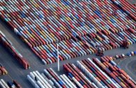 FILE PHOTO: Aerial view of containers at a loading terminal in the port of Hamburg, Germany August 1, 2018. REUTERS/Fabian Bimmer/File Photo