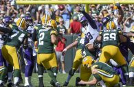 Sep 16, 2018; Green Bay, WI, USA;   Green Bay Packers kicker Mason Crosby (2) misses a field goal attempt late in the fourth quarter during the game against the Minnesota Vikings at Lambeau Field. Mandatory Credit: Benny Sieu-USA TODAY Sports