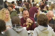 Hammond students and parents seen here enjoying the pancake breakfast event in the school cafeteria before preparing for the homecoming parade.
