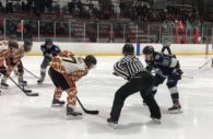 Maryland Black Bears winger and associate captain Connor Pooley takes a faceoff against Wilkes-Barre/Scranton during their North American Hockey League game at Piney Orchard Ice Arena in Odenton, Maryland, on Friday Nov. 30, 2018. (Photo by Brooks DuBose/Capital News Service)