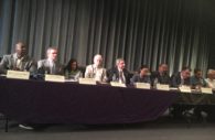 Dr. Calvin Ball (far left) heads a panel of county experts at annual meeting of Howard County Citizens Association.