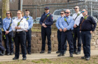 Members of the Howard County Department of Fire and Rescue Services (HCDFRS) look on while County Executive Calvin Ball makes announcement of the County's investment of 17 new defribilators. PHOTO COURTESY: Howard County Government